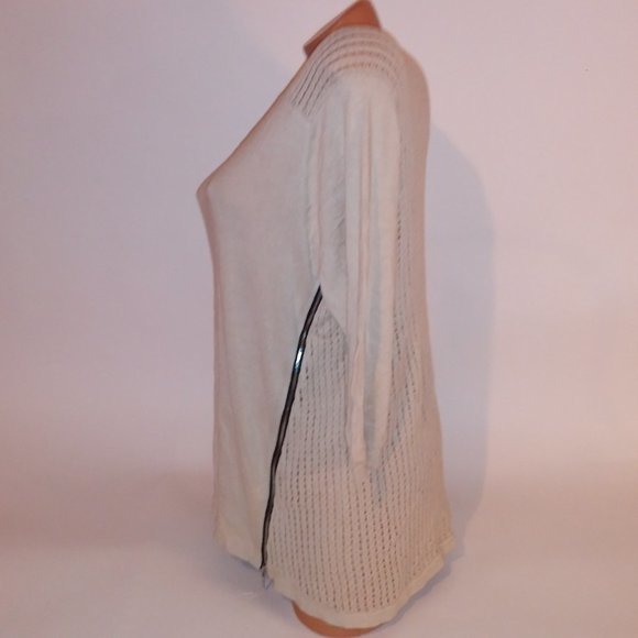 Lane Bryant Blouse Lightweight Sweater 14 16 Solid Beige Zipper Detail 3/4 Sleev - Picture 8 of 10